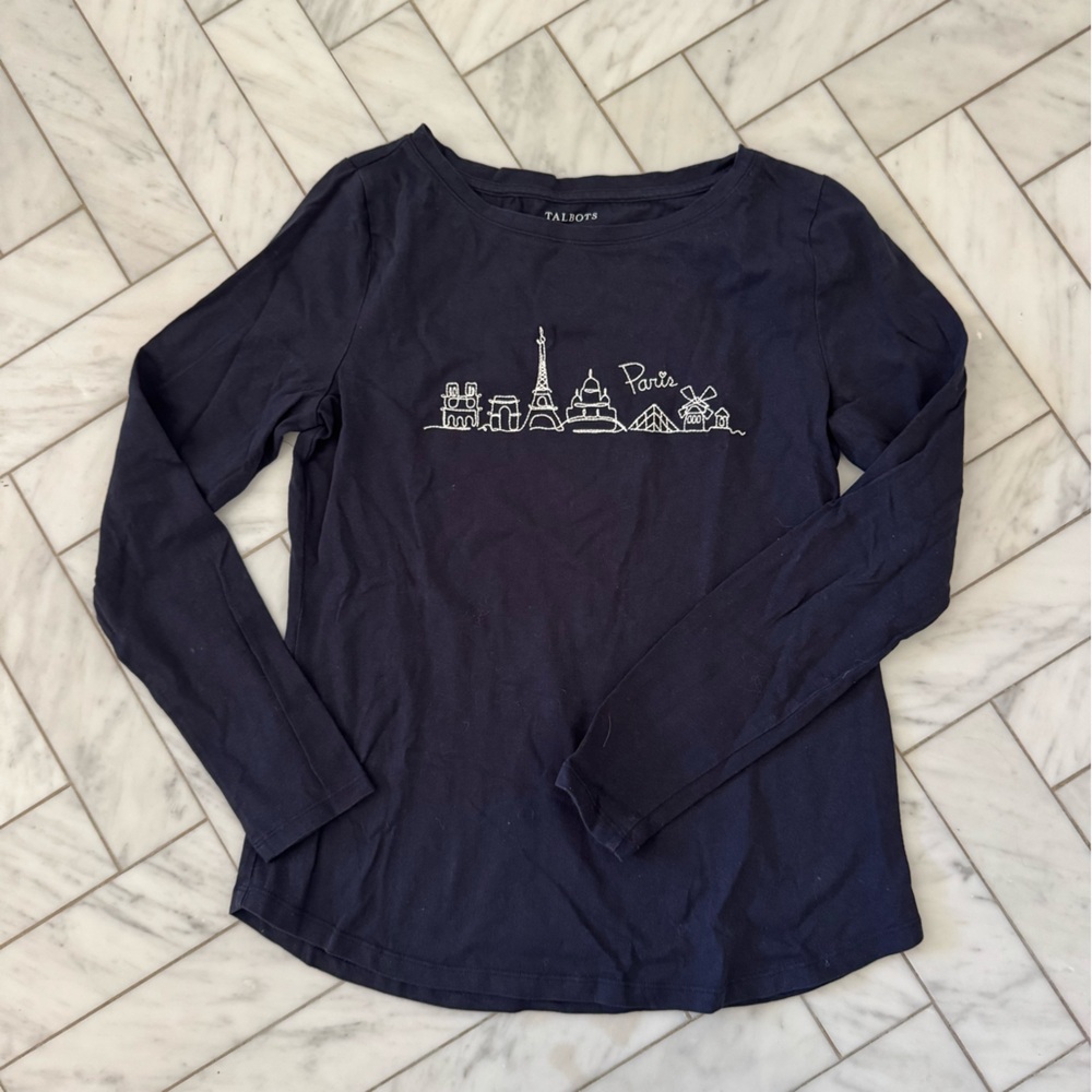 Talbots navy long sleeve Paris tee